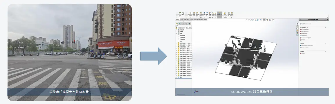 从学校南门十字路口实景到 SolidWorks 三维模型